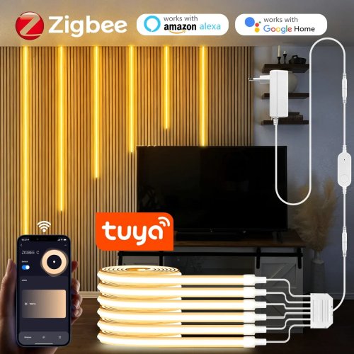 スマート Zigbee COB ネオン LED テープキット 1〜6本 音声操作対応（Alexa／Googleアシスタント）調光可 シリコン製 寝室用ライト