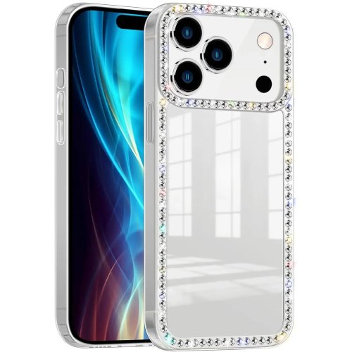 iPhone 11–17 (incl. Pro/Pro Max) transparante hoes met strass 3D, zacht siliconen en glitter — glanzende beschermhoes voor dames