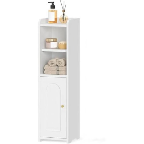 Eck-Standschrank fürs Bad mit Tür und höhenverstellbarem Fach – schmaler Toilettenpapier-Schrank