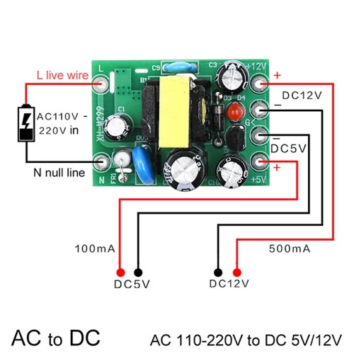 Moduł konwertera AC-DC mini 110V/220V na 12V 0,2A + 5V