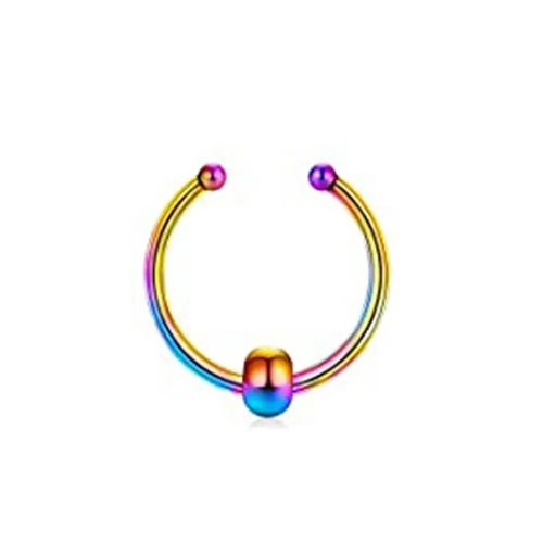Aro septum falso metálico estilo gótico — Sin perforación, cuentas geométricas multicolor