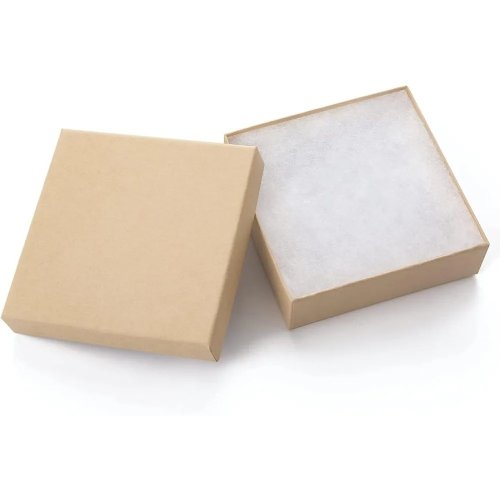 Pack 20 cajas de regalo pequeñas marrón de cartón 9×9×2,5 cm para pendientes, collares, pulseras y manualidades