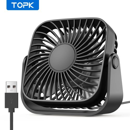 Ventilatore mini USB TOPK 4" (10 cm) portatile — 3 velocità, silenzioso, regolabile a 360°, per scrivania, campeggio e casa