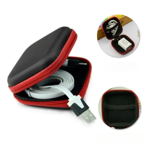 Estuche rígido EVA cuadrado para auriculares — organizador de cables, guardamonedas y llaves, portátil