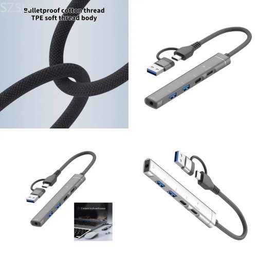 Hub USB-C in alluminio SZSU con porte per trasferimento dati — Adattatore multiporta per laptop/desktop, ideale per viaggio e ufficio
