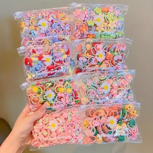 40pcs Cute Mini Hair Elastics — Colorful Fruit, Flower & Animal Small Soft Ponytail Holders for Kids & Girls, Daily and Party Hair Accessories Gift Pack