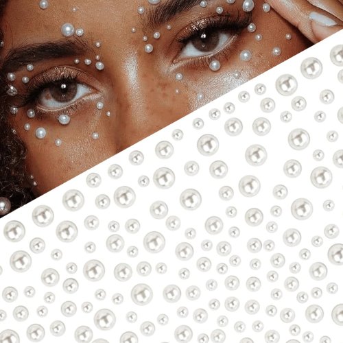 Zelfklevende witte parel gezichtsstickers, meerdere maten, ronde strass-steentjes voor oogmake-up, festival en feest