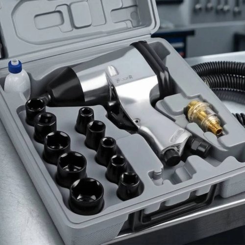 Набор пневматических ударных гайковертов Heavy-Duty с кейсом и набором головок - Профессиональный портативный инструмент