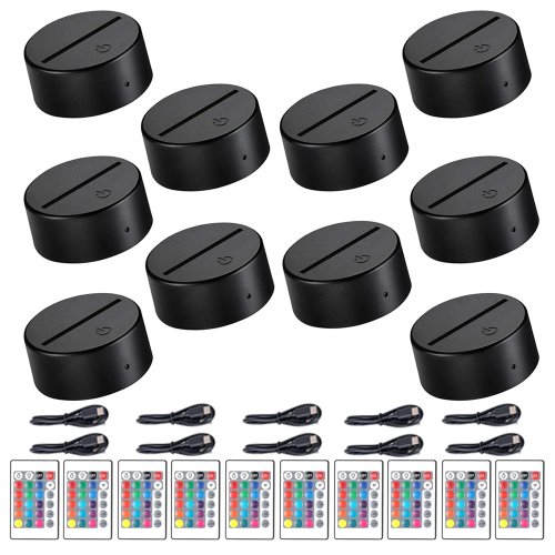 10 piezas Base Acrílica para Portaluz LED 3D, 16 Colores Regulable, USB Control Remoto, Lámpara de Escritorio Vertical