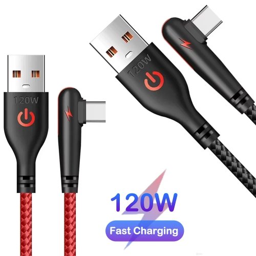 120W USB to Type-C Cable 90 Degree Elbow Fast Charging Cord for Huawei Mate 80, Xiaomi, Samsung