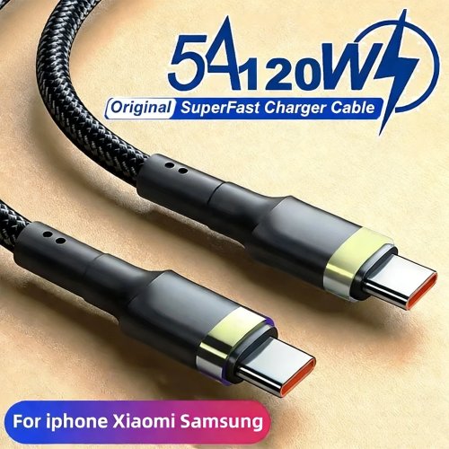 Кабель USB-C — USB-C 120W PD быстрая зарядка — высокая мощность для iPhone 15/15 Pro/15 Plus, Xiaomi, Samsung S24, Huawei