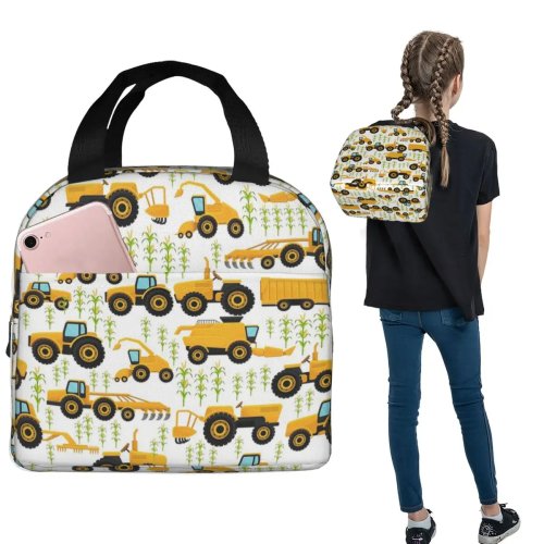 Borsa termica per pranzo con fantasia cartoon (camion/auto/trattore/escavatore) – lunch bag termica portatile per bambini e donne