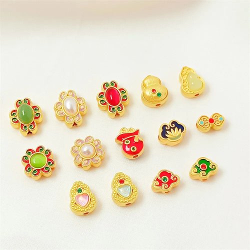 Ancient-Style Gold-Plated Sunflower, Auspicious Cloud, Money Bag Beads – DIY Bracelet & Necklace Pendant Material