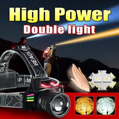 Lampada frontale super luminosa con sensore di movimento — torcia frontale LED a lungo raggio con luce gialla per la pesca