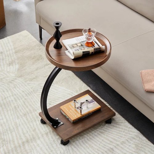 Multi-functional sofa side table — removable mini coffee table with wheels