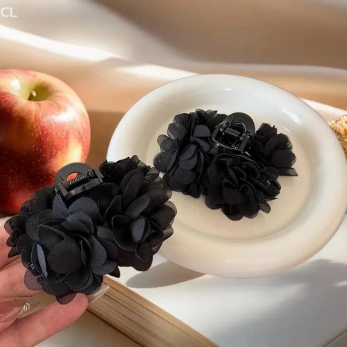 Kẹp càng cua vải hình hoa hồng — kẹp tóc buộc đuôi ngựa kiểu hoa, phụ kiện tóc nữ