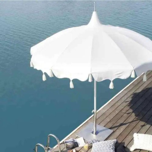 Duży parasol pagoda do ogrodu/na plażę i przy basenie z frędzlami, ochrona UV50+ — dobra jakość w niskiej cenie