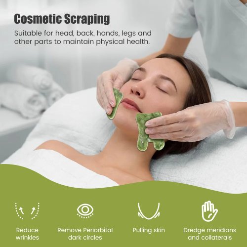 Set Gua Sha Batu Giok Xiuyu Hijau — Alat Pijat Wajah & Tubuh untuk Pengangkatan, Akupresur dan Perawatan Spa