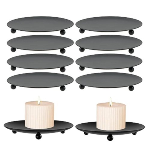 Bộ 8 Đế Nến Bằng Sắt cho Nến LED và Nến Sáp, Giá Đỡ Nến Trụ Trang Trí, Đế Kim Loại cho Gia Đình và Nhà Hàng