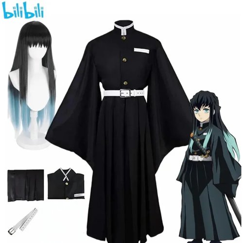 Fato Cosplay Muichiro - Demon Slayer (Kimetsu no Yaiba) Uniforme com peruca para Halloween/festa