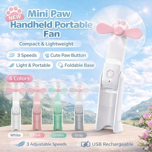 Ventilador portátil 3 en 1 con linterna – 3 velocidades, 1200 mAh, plegable, recargable por USB, ligero y silencioso, ideal para exteriores y viajes