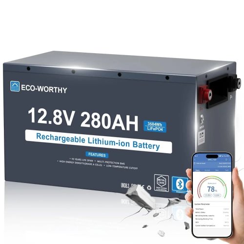 Akumulator LiFePO4 12V 280Ah z Bluetooth, Ochrona przed niską temperaturą, BMS 200A, 3584Wh - Do zasilania słonecznego, RV, kampera, silnika trollingowego