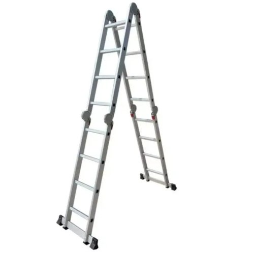 Scala pieghevole in alluminio multifunzione certificata CE, con blocco di sicurezza e piedini antiscivolo — portatile per officina