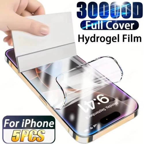 5 stuks hydrogel schermfolie (voorzijde) voor iPhone (X/XS/XS Max/11/12/13/14/15/16/16e/17/17 Pro Max/Air) – Flexibel, geen glas