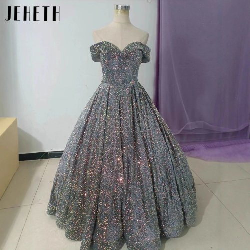 Vestido de Noche con Lentejuelas y Brillantes Escote Bardot Largo hasta el Suelo Elegante de Fiesta