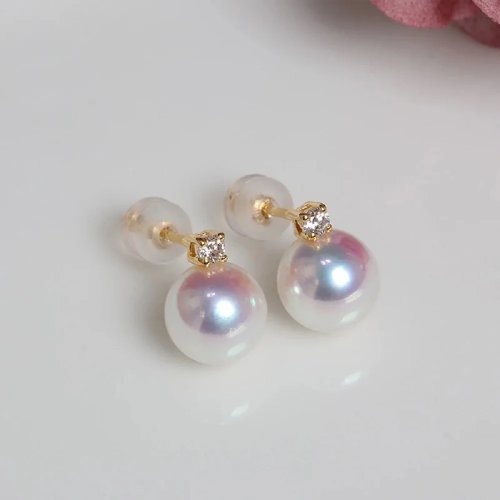 18K vergulde natuurlijke Akoya parel oorbellen voor dames, 8-9mm 9-10mm rond, kersenbloesem roze