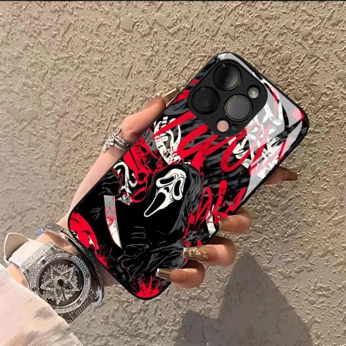 Hardcase Ghostface Scream horror telefoonhoesje voor iPhone 17/16/15/14/13/12 Pro/Max/XR/Plus - Zwart/Zilver