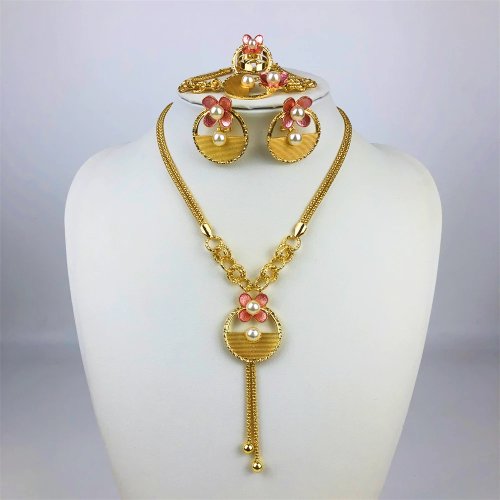 Set Perhiasan Mewah Berlapis Emas 18K untuk Wanita — Kalung, Anting, Gelang & Cincin — Hadiah Pernikahan/Acara