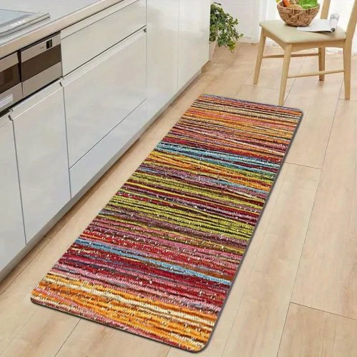 Set passatoia da cucina a righe arcobaleno, colorata — antiscivolo e assorbente per ingresso, bagno e corridoio