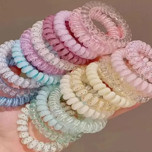 Elásticos de cabelo espiral (tipo fio telefónico) — multicolor, elásticos, fixação forte, resistentes à água