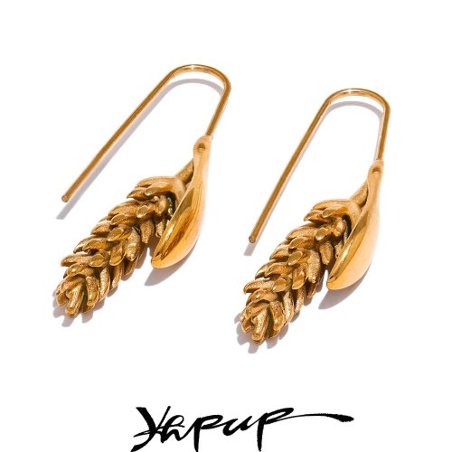 Yhpup Ohrringe 'Weizenähre' aus 316L Edelstahl, 18K vergoldet, wasserresistent – Modeschmuck für Damen