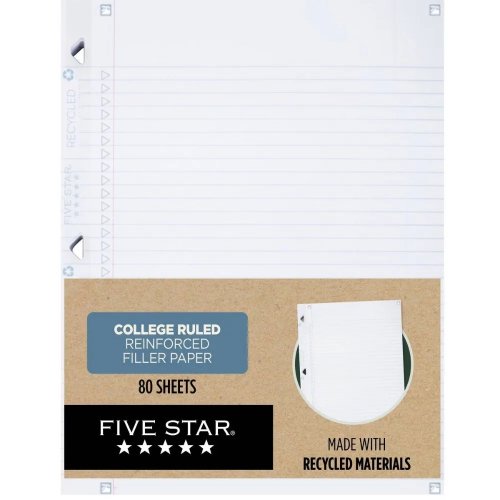 80 hojas rayadas para college, hojas sueltas recicladas y reforzadas, 8.5x11", blancas