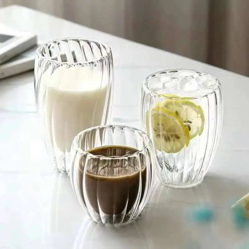 Copo de Café de Vidro de Parede Dupla 350/450ml, Resistente ao Calor, para Chá, Leite, Sumo, Cerveja, Água - Copo de Pequeno-almoço