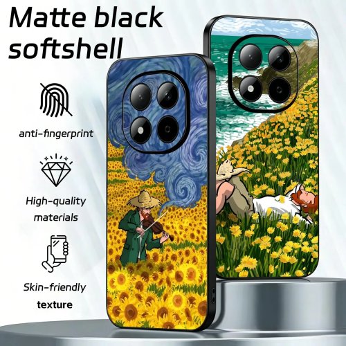 Redmi Note 15/14/13/12/11 Pro Plus 5G, 14C, A3 Anti-Val Soft Zwarte Hoesje Van Gogh Design