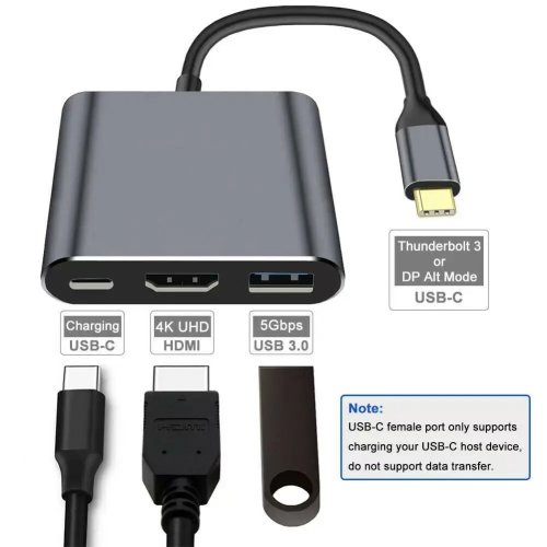Hub USB-C 3-w-1 z PD 100W, HDMI 4K/30Hz i USB 3.0