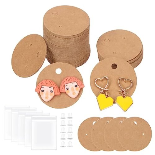 600 thẻ tròn treo bông tai 40 mm kèm chốt sau — thẻ trưng bày và đóng gói trang sức