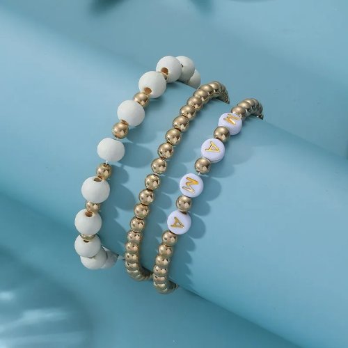 Set of 3 retro round bead bracelets — stackable, fashionable for everyday wear