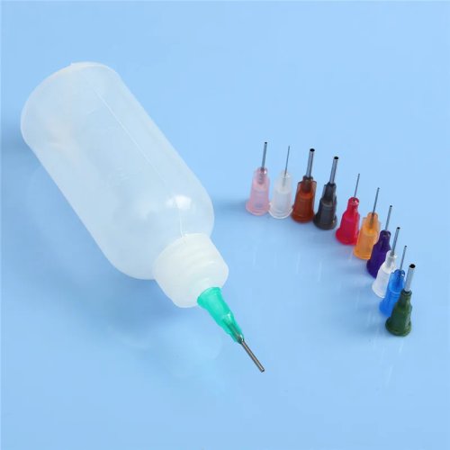 Garrafa doseadora transparente 30/50 ml (PE) para pasta de flux/rosin de soldadura, com 11 agulhas de precisão