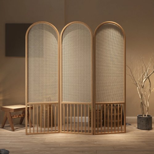 Biombo plegable estilo francés en ratán y madera maciza, portátil y personalizable, diseño moderno y sencillo para casa, restaurante o salón de té