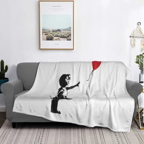 Banksy Girl With Balloon Flannel Throw Blanket - Soft Warm, for Bed, Sofa, Travel