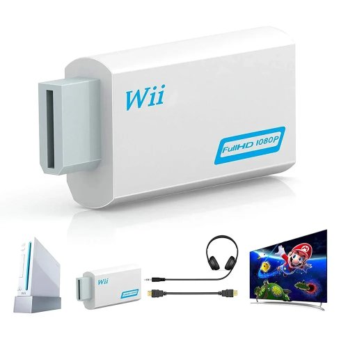 Wii‑zu‑HDMI Adapter 1080p Full HD mit 3,5‑mm AV (Video & Audio) für HDTV/Monitor – Wii2HDMI‑kompatibel