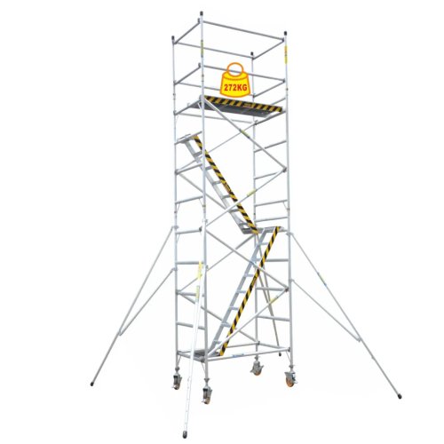 Torre de andamio móvil de aluminio con escalera, rodante 6–12 m — kit completo