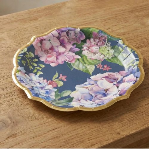 Assiettes en carton pour salade à motif d'hortensias bleus, 8 pièces, 20 cm