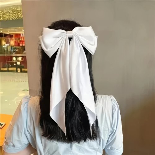 2 Klip Rambut Pita Pita Warna Solid Hitam Putih, Klip Rambut Pita Besar Gaya Korea, Cocok untuk Rambut Tebal/Ikal/Bergelombang