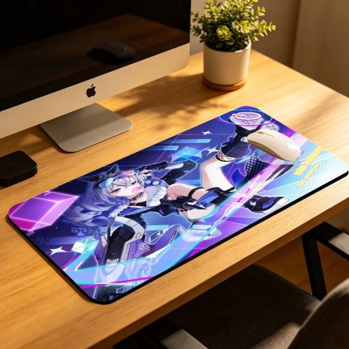 VIKAMA Tappetino per Mouse Oversize antiscivolo con ragazza anime (occhiali, yukata), fantasia floreale orientale — Tappetino da scrivania per gamer