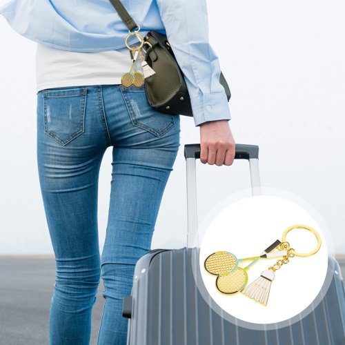 Llavero metálico de bádminton – Colgante para mochila y llavero deportivo (raqueta y volante)